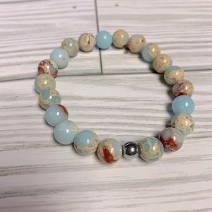 Sea Sediment Imperial Jasper with Hematite Bead Bracelet